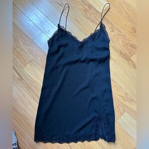 Black Lace Trimmed Slip Dress